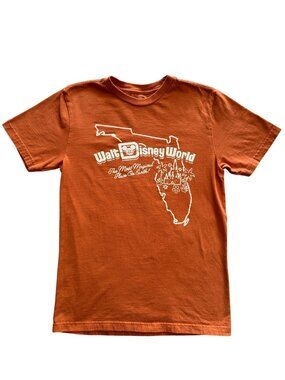 Disney Walt Disney World Florida Graphic T-Shirt Sz XS Orange White 100% Cotton